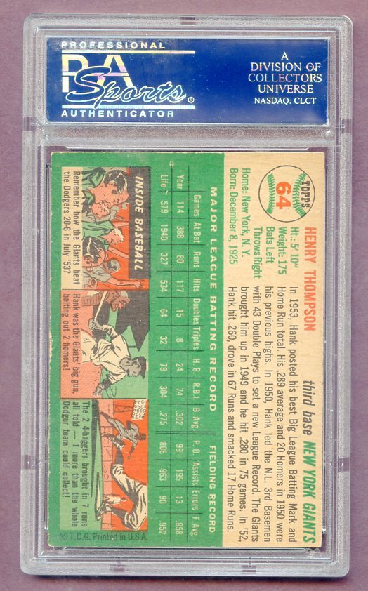 1954 TOPPS 64 HANK THOMPSON GIANTS PSA 5 EX 474145 (KYCARDS) eBay