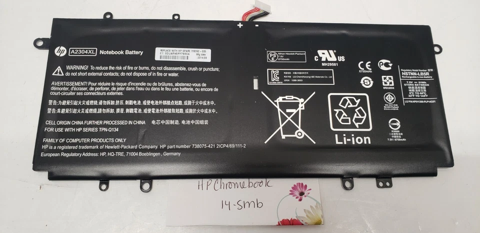 HP Chromebook 14-SMB Notebook Battery A2304XL 738392-005 银色  — 第 2/2 张图片