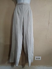 Vintage Plaid Check Pants Slacks Brown Tan White Elastic Waist Size Small Medium