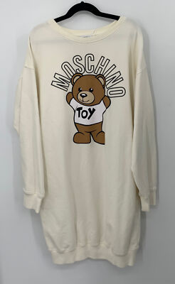 Moschino Teen Girl Off-White Cotton Teddybear Logo Print Sweatshirt Dress sz 14y