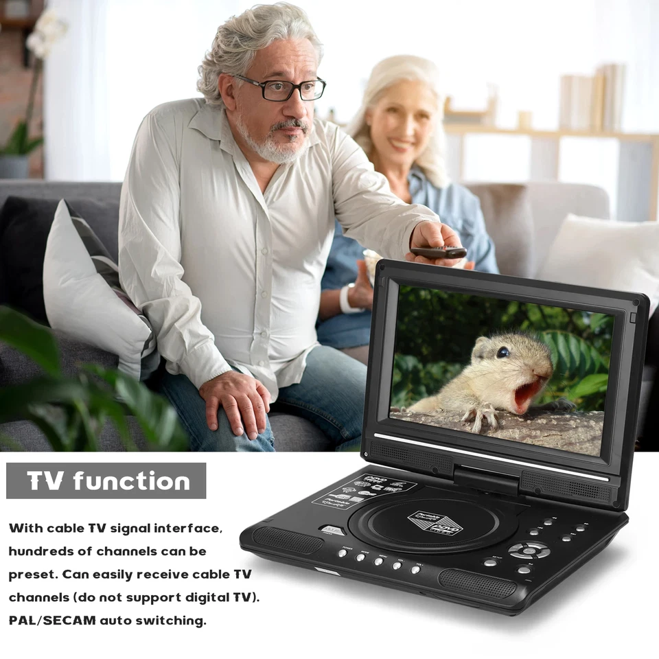 Reproductor de DVD portátil HD CD TV Reproductor 270° LCD Pantalla ancha Lector de tarjetas Reproductor K7D8 Foto 4 de 4