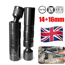 Spark Plug Socket 2pc 14mm+16mm Magnetic Thin Wall 3/8" 12Pt Drive Design Swivel