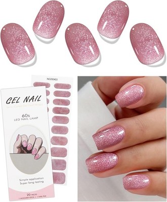 JMEOWIO Gel Nagelsticker Rosa Weiß Halbgehärtete Streifen Wraps UV/LED... 