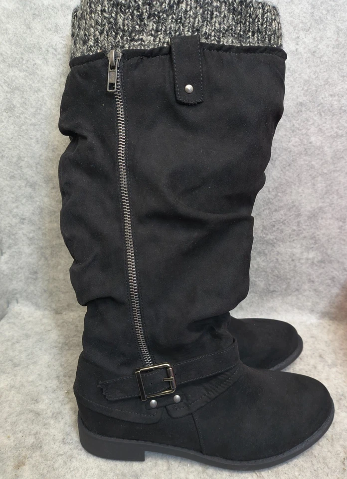 Womens 7 Zahine Flat Knee High Slouch Sweater Boots Black zip up - Image 2 of 4