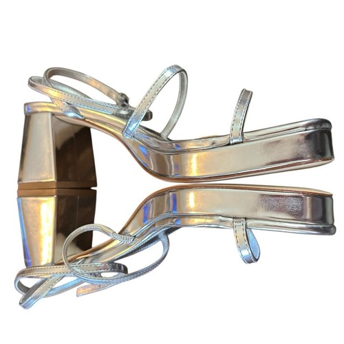 Larroudé Gio Metallic Leather Ankle-Strap Sandals Platform Block Heels NEW 9.5 - Picture 7 of 10