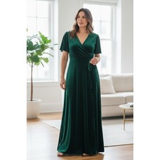 BALTIC BORN Velvet Emerald Green Wrap Maxi Dress Flutter Sleeve  Size Large