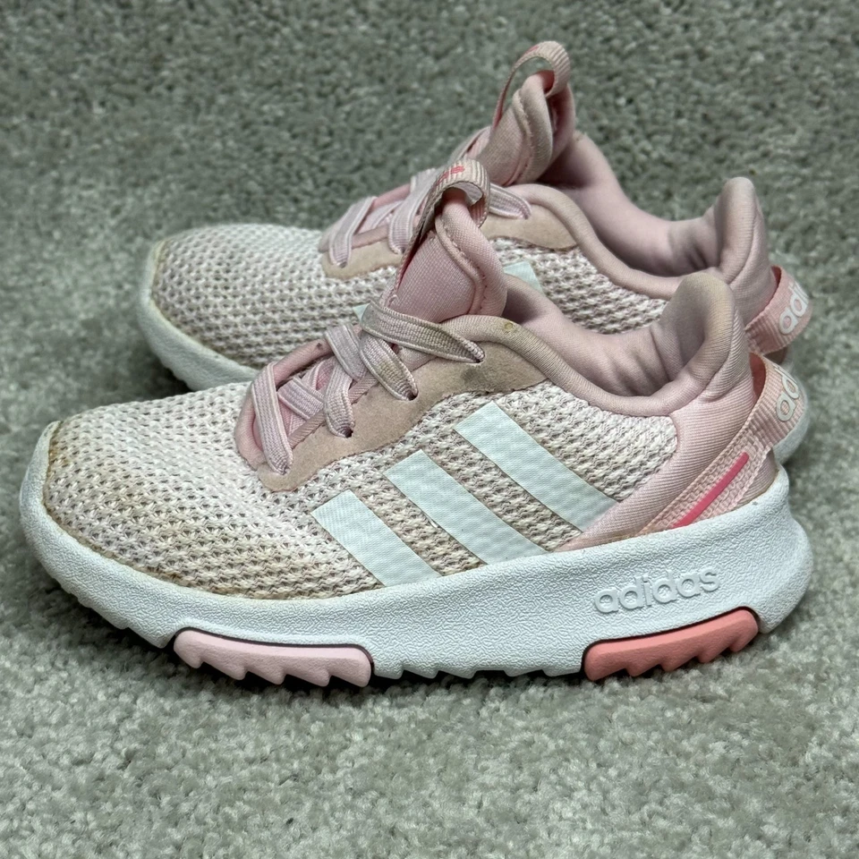 Adidas Racer TR 2.0 Toddler Sneakers 7K Pink White Baby Shoes - Image 3 of 4