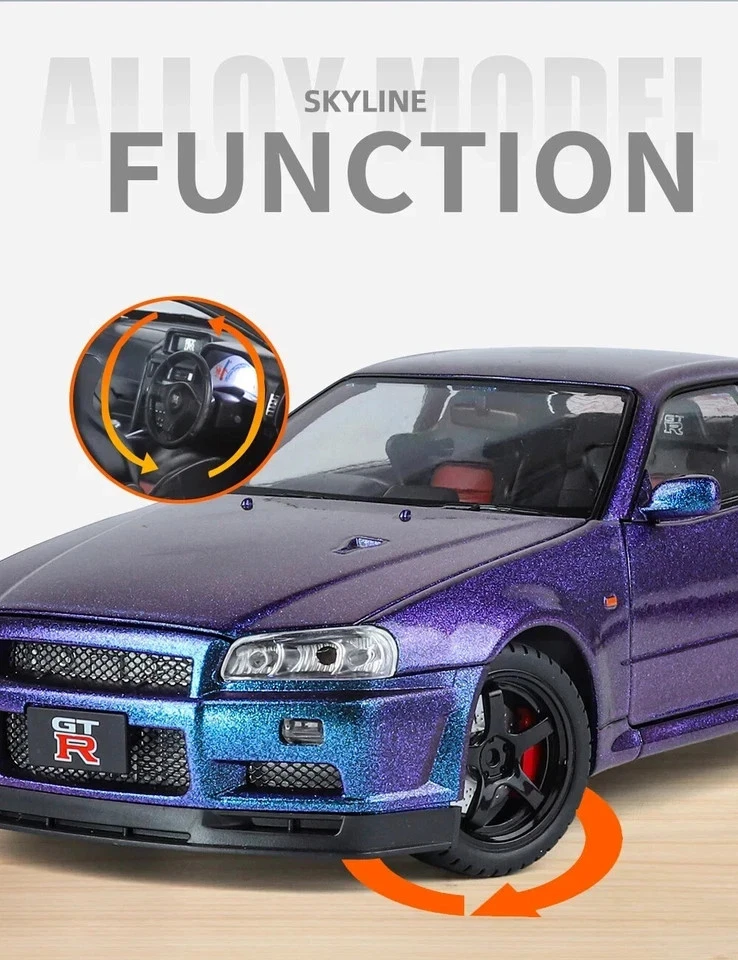 Nissan Skyline GTR R34 | 1:18 | Modellino auto pressofuso Fast & Furious viola - Immagine 3 di 4