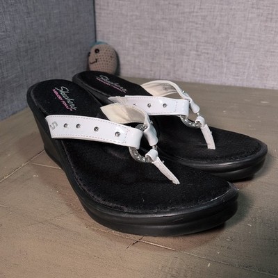 Skechers Cali Rumblers Cat's Eye Wedge Sandals White Thong Flip Flops UK 5 EU 38