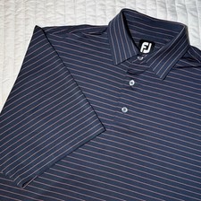 FootJoy Lisle Mens Large Navy Blue w/ Pink Stripe Perform. Stretch Golf Shirt