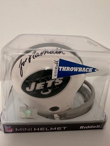 Joe Namath Signed Throwback With COA Hologram Riddell Mini Helmet New York Jets