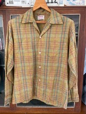 Vintage 1950s McGregor Scotset Plaid Open Collar Shirt  Loop Collar  USA