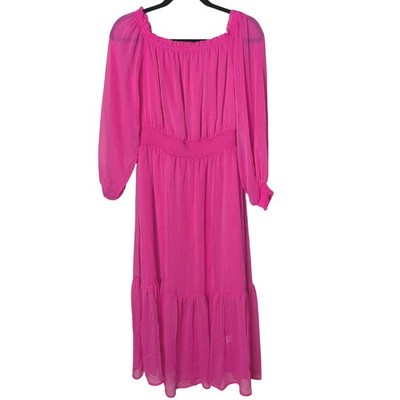 Sofia Jeans by Sofia Vergara Hot Pink Maxi Dress Sz M Sheer Boho Peasant Style