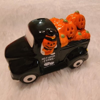 Halloween Fall Jack O' Lantern Farms Pick-Up Black Truck Lights Up Mr Christmas 