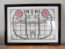 Framed Cross Stitch Charles Rennie Mackintosh Rose Design Wall Hanging 2008