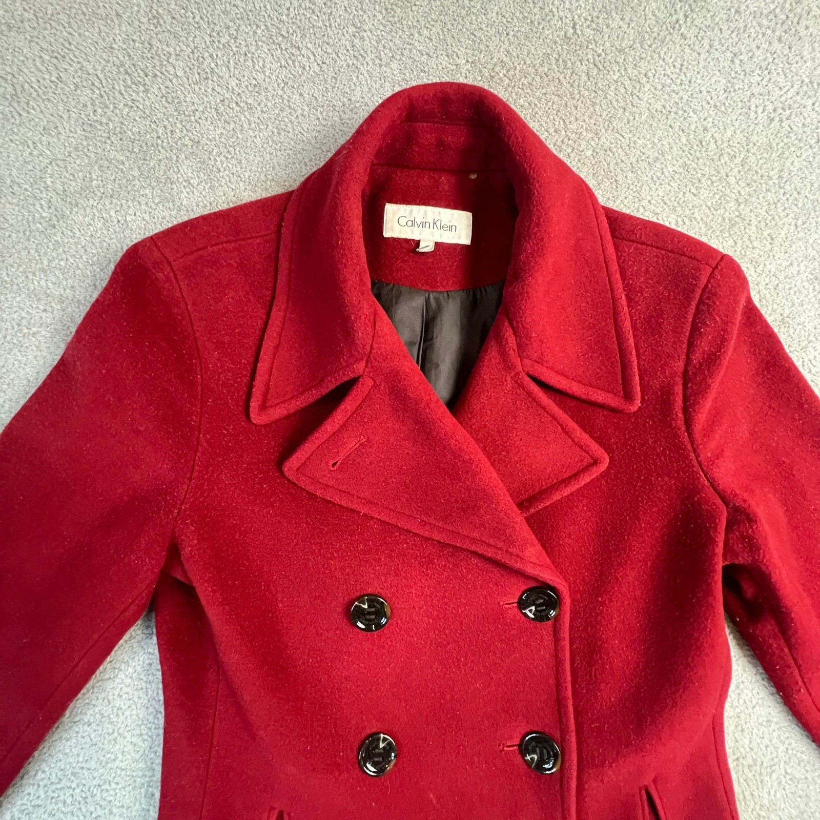 Calvin Klein Pea Coat Women's Size 4 Red Wool Cashmere Blend Double Breasted thumbnail 2