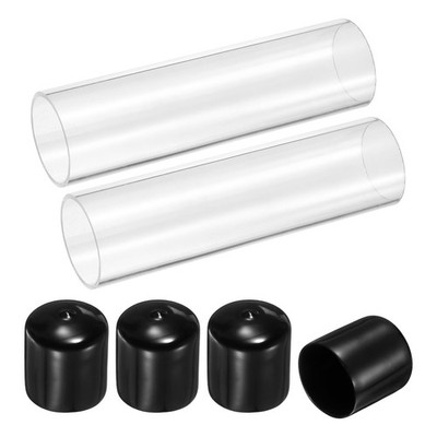 2Pcs Clear Rigid Acrylic Pipe 34mm ID x 40mm OD 6'' Round Plastic Tube with Cap