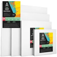 ARTEZA Canvas Boards: 28-Pack, 6x6, 8x8, 10x10, 12x12 in. Acrylic Oil Paint