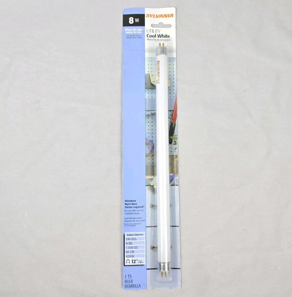 Sylvania F8T5CW 8W Cool White Fluorescent Tube 12" Light Bulb 4200K 390 Lumens - Image 2 of 4
