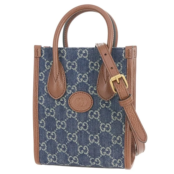 Gucci mini sac fourre tout en denim logo G bandoulière bleu occasion