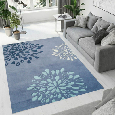 Handgetufteter Blossom Breeze blau Blumen Vorleger für Wohnzimmer, Schlafzimm...