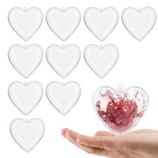 Clear Plastic Heart Ornaments 10-Pack Christmas Ornament Fillable Balls for DIY