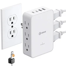 Outlet Splitter with 6 AC Side Outlets Flat Wall Outlet Extender with PD 20W ...