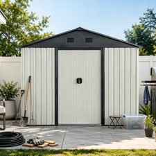 8x4 FT Outdoor Metal Storage Shed with Sliding Door and Foundation for Backyard