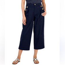 NWOT Tommy Hilfiger Wide Leg Sailor Chino Cropped Pants Sky Captain Navy Blue 6