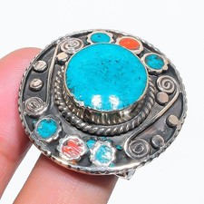 Turquoise Red Coral Adjustable Ring Handmade Tibetan Boho Nepali Jewelry NR 3350