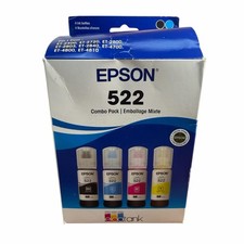Genuine Epson 522 Black  Color Ink Bottles 4 Pack Combo Ecotank Exp 2029 Sealed