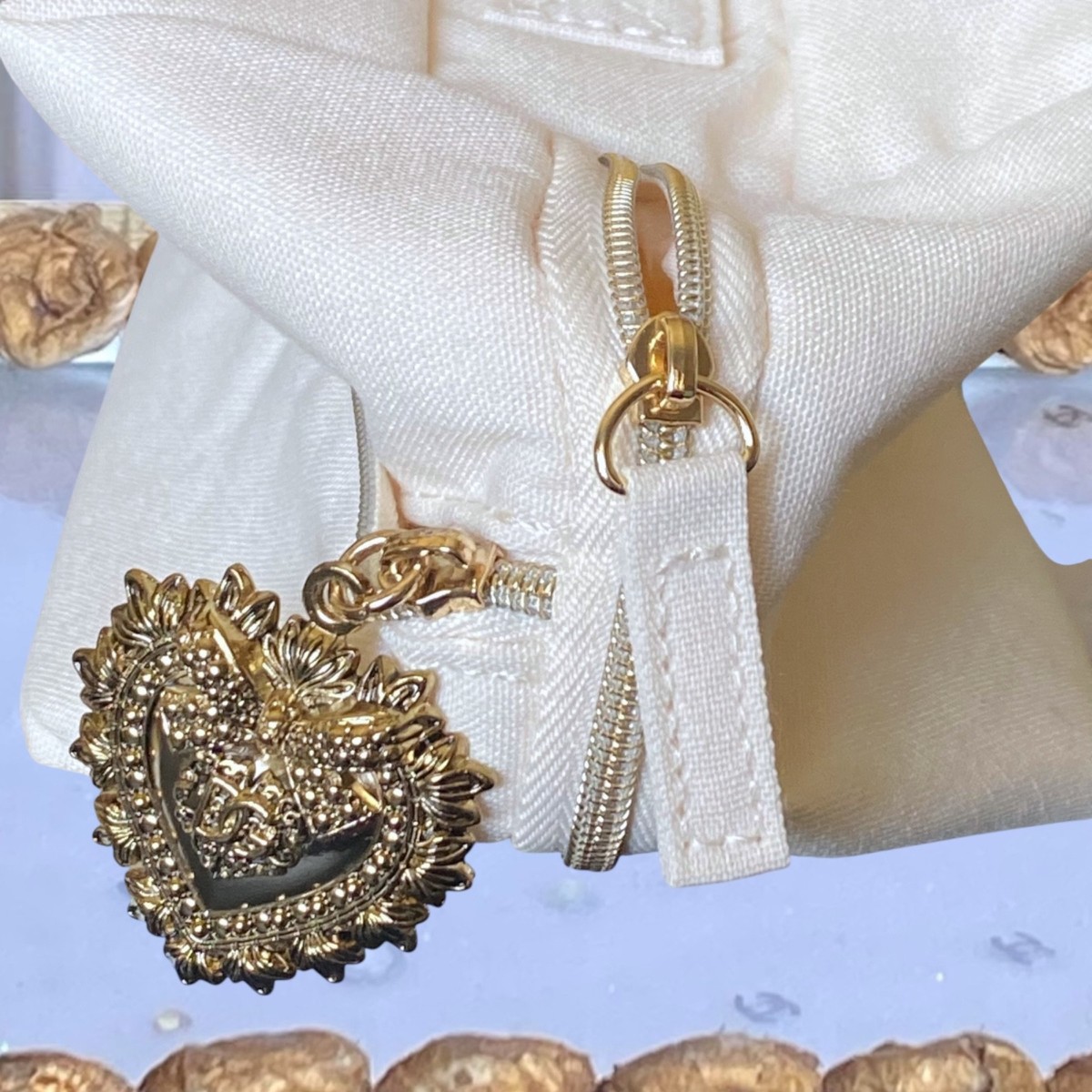 Dolce&Gabbana Devotion Sacred heart Ivory cosmetic bag with double