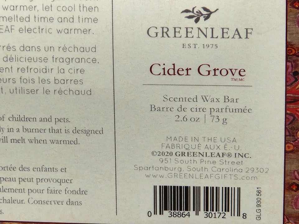 Greenleaf Cider Grove Scented Wax Bar 2.6 oz 6 blocks New Spiced Fruit - Image 4 of 4
