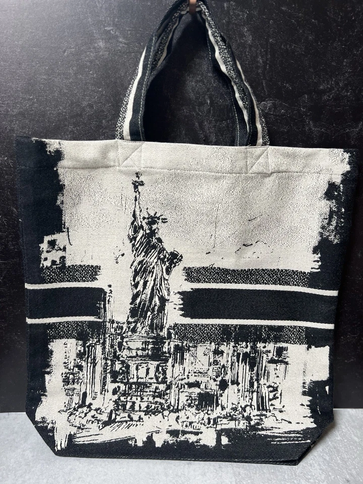 Christian Dior Bolso de Lona Denim con París y Nueva York Bolso de Playa Blanco y Negro Foto 4 de 4