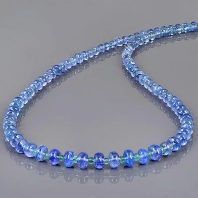 Natural Tanzanite  Emerald Beaded Necklace 925 Sterling Silver Handmade Gift 18''