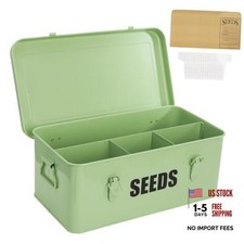 Seed Saving Box with 4 Compartments, Large Metal Seed Organizer Packet