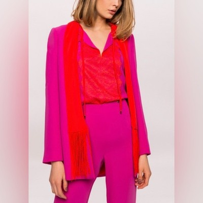 NISSA Vibrant Pink and Red Women's Jacket With Fringes