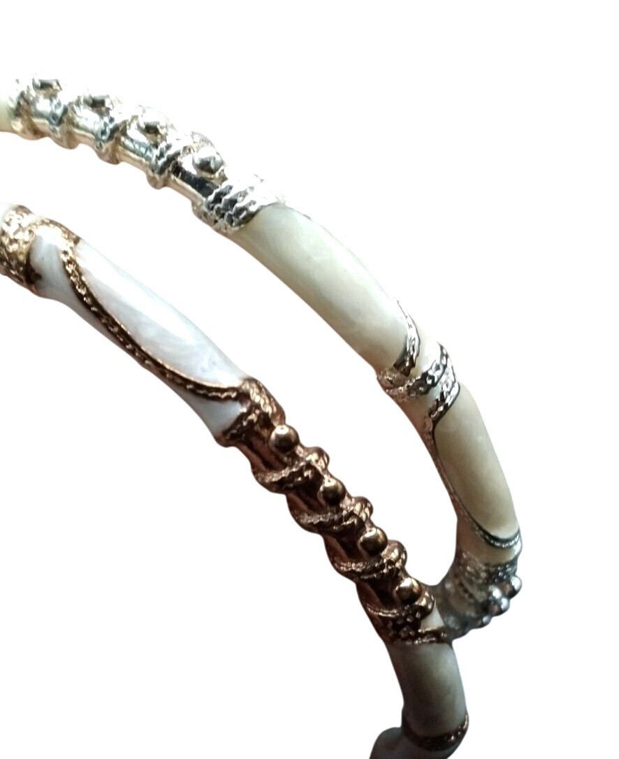 White Enamel Bangles Bracelets With Intricate Gol… - image 4