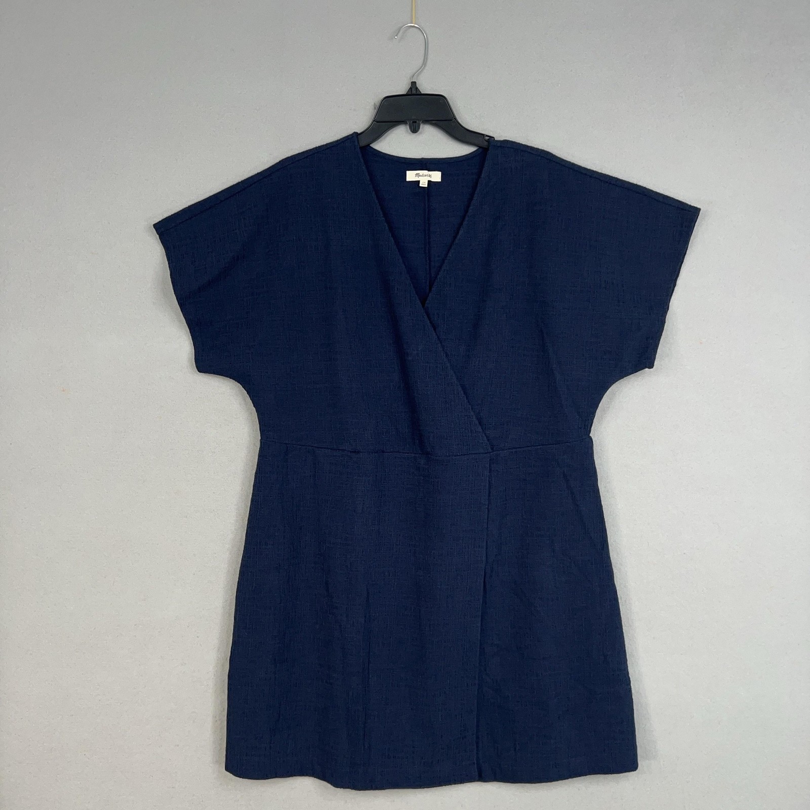 Madewell Dress Womens 2X Navy Blue Cross Front Flutter Sleeve Mini Minimal