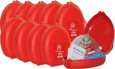 Pack of 10 MCR Medical CPR Rescue Mask, Adult/Child Pocket Resuscitator, Hard Ca