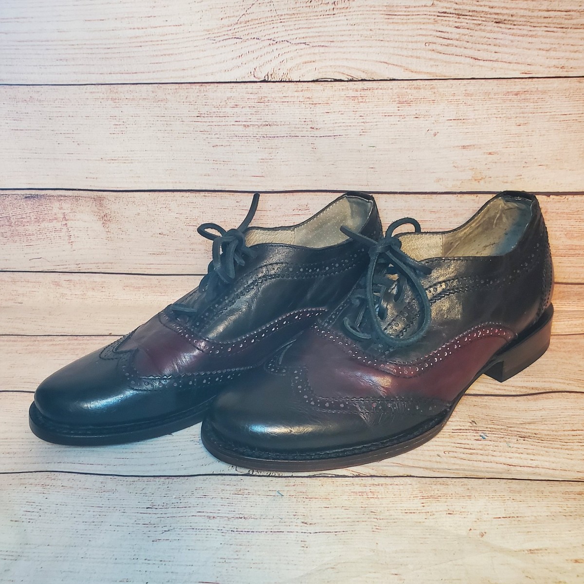 Freebird Mens Size 9 King Wingtip Oxford Black Burgundy  display picture 3