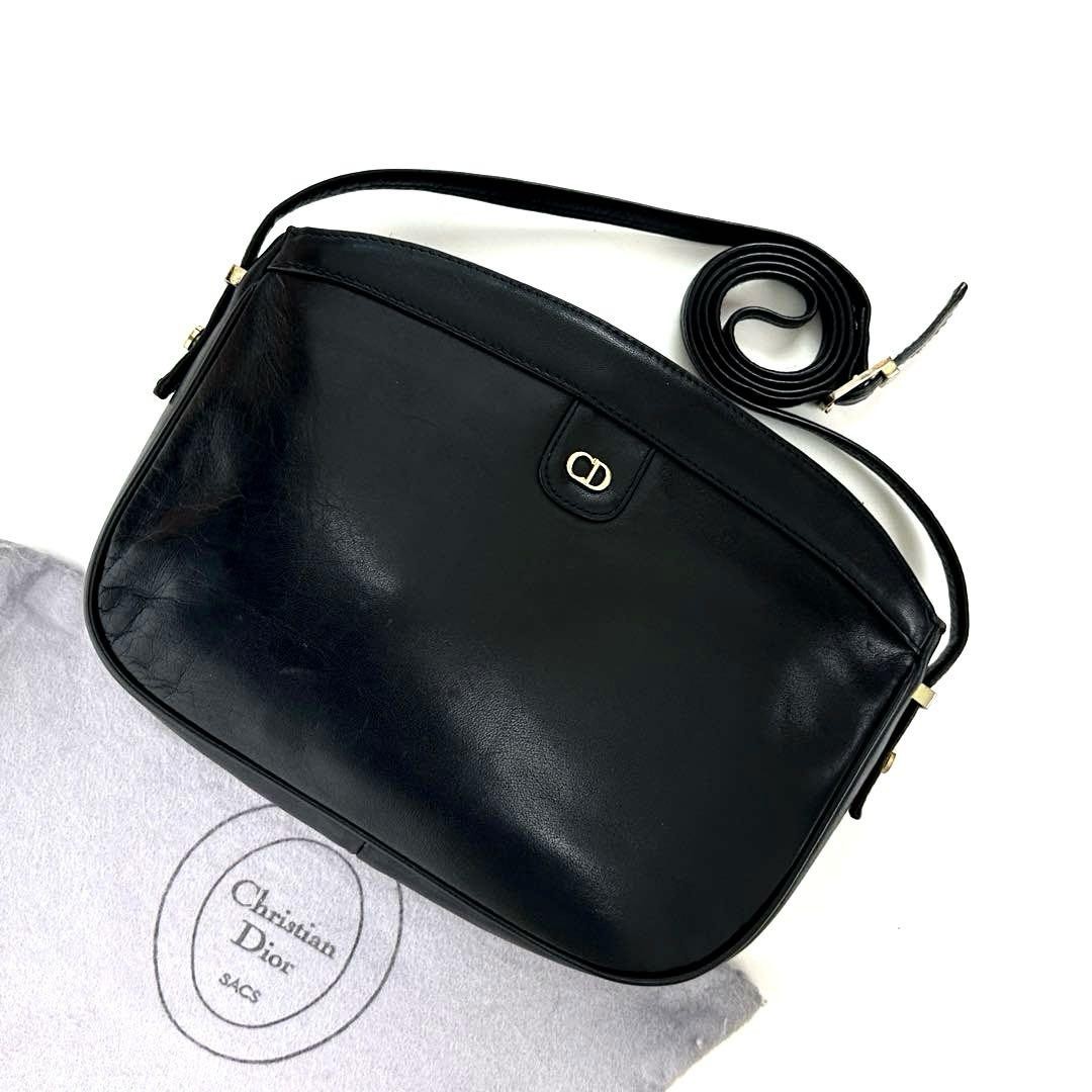 Dior CD Logo Black Leather Shoulder Bag Authentic I0719834