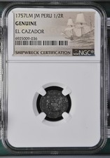 1757 LM JM PERU 1/2 REAL Shipwreck EL CAZADOR NGC Graded Genuine #1