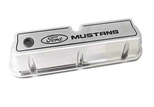 Ford Mustang Die-Cast Valve Covers Polished with Black Logo - Image 2 of 4