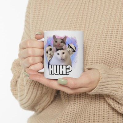 Huh Cat Funny Meme Mug, Cat Memes Mugs, Zoning Out Cat, Banana Cat, Cursed Cat