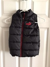 Puma Vest Puffer Jacket Boys Youth Size 6 Black Red Logo Full Zip With Pockets