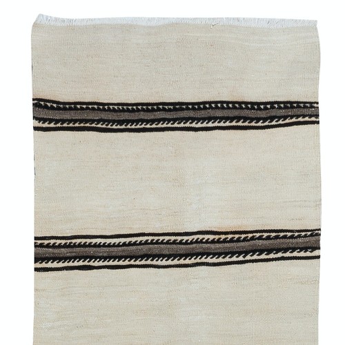 2.2x17.6 Ft Handmade Cream Narrow & Long Runner Kilim with Black & Gray Stripes - Picture 4 of 5