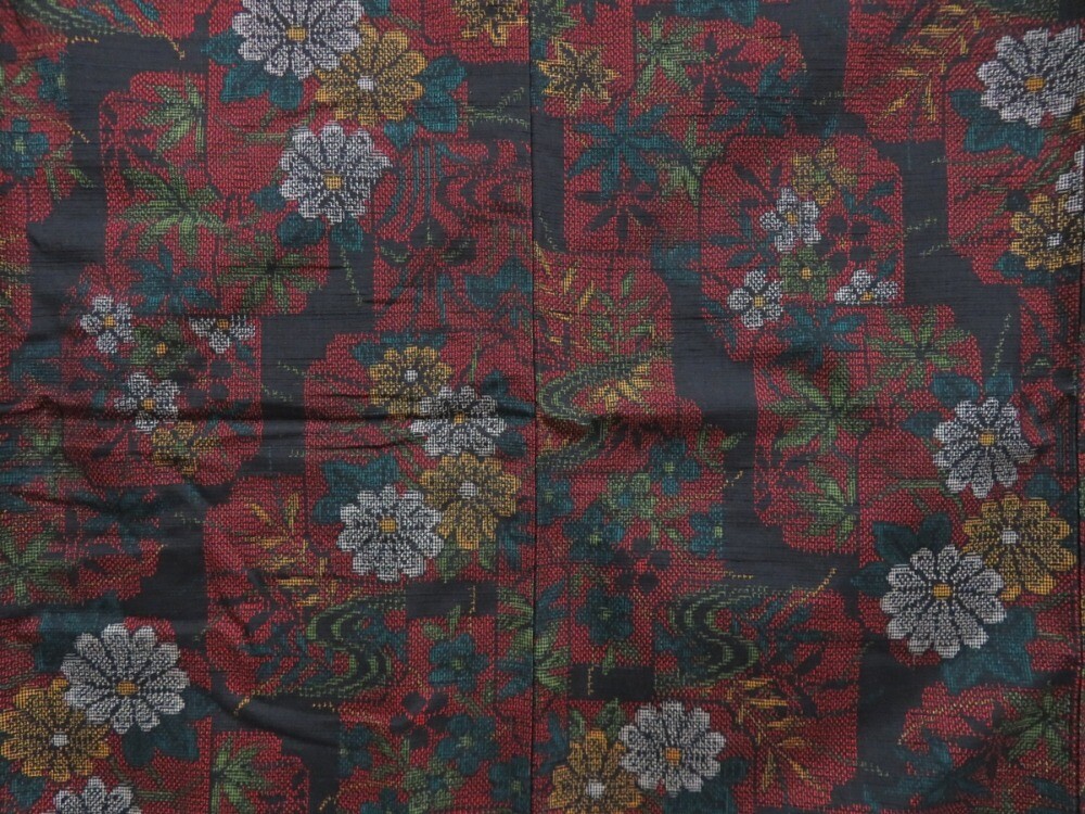 4803T03z890 Vintage Japanese Kimono Silk TSUMUGI Flowers Black | eBay