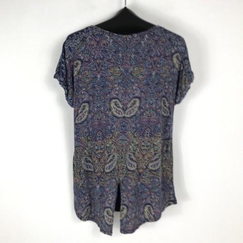 Lucky Brand Paisley Split Back Tee Women's Medium Stretch Knit Summer Casual - Picture 5 of 13