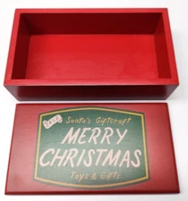 Vtg RED Wooden Cigar Box~Santa's Giftcraft "Merry Christmas" Toys & Gitfs ~9 x 5